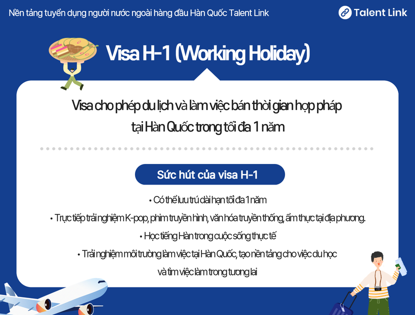 Visa Working Holiday (H-1) cho phép du lịch và làm việc hợp pháp.